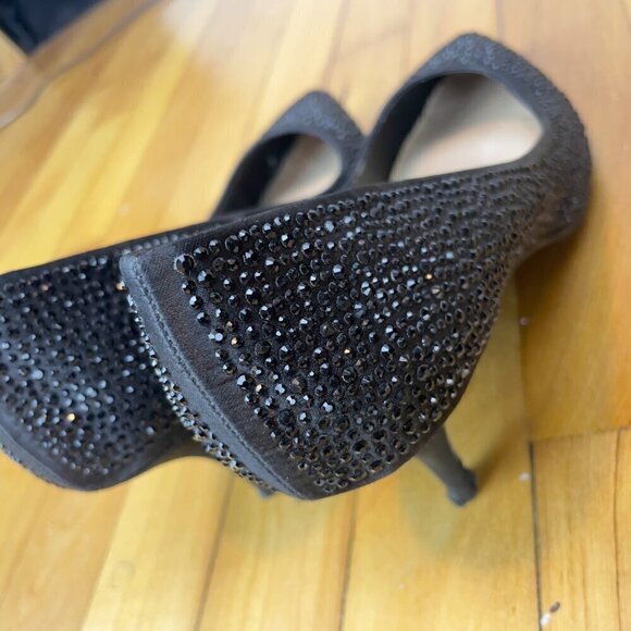 LUCA FERRI Black Crystal Studded Classic Glam Pointed toe‎ Stiletto Pump sz 39 - Picture 9 of 10